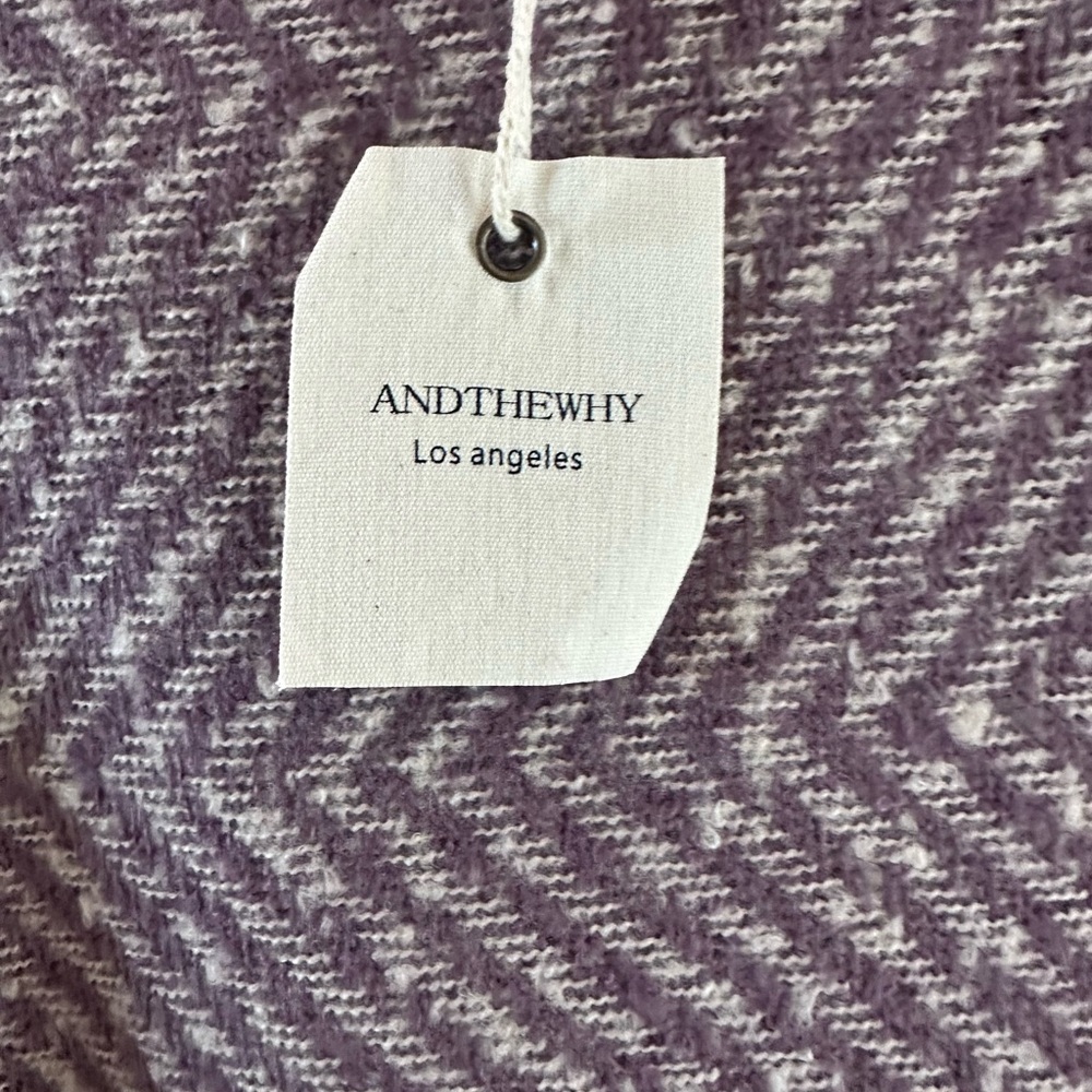 NWT ANDTHEWHY Striped and purple Plaid Poncho One Size - Picture 3 of 5
